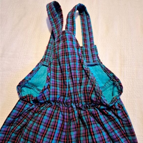 Hanna Andersson plaid lined Vintage overalls, teal, red, black, nwot - Picture 4 of 8